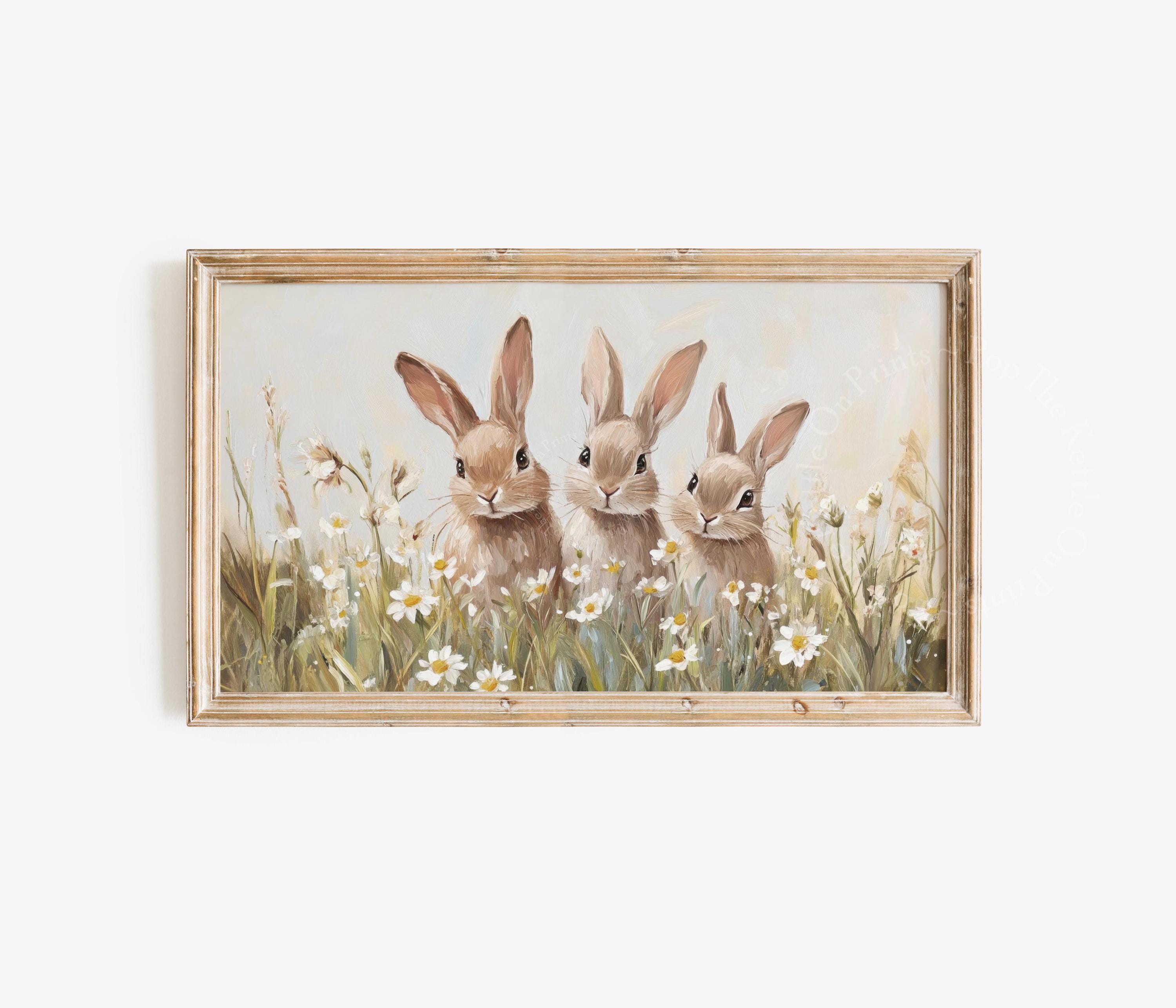 Spring Bunnies Floral Frame TV Art