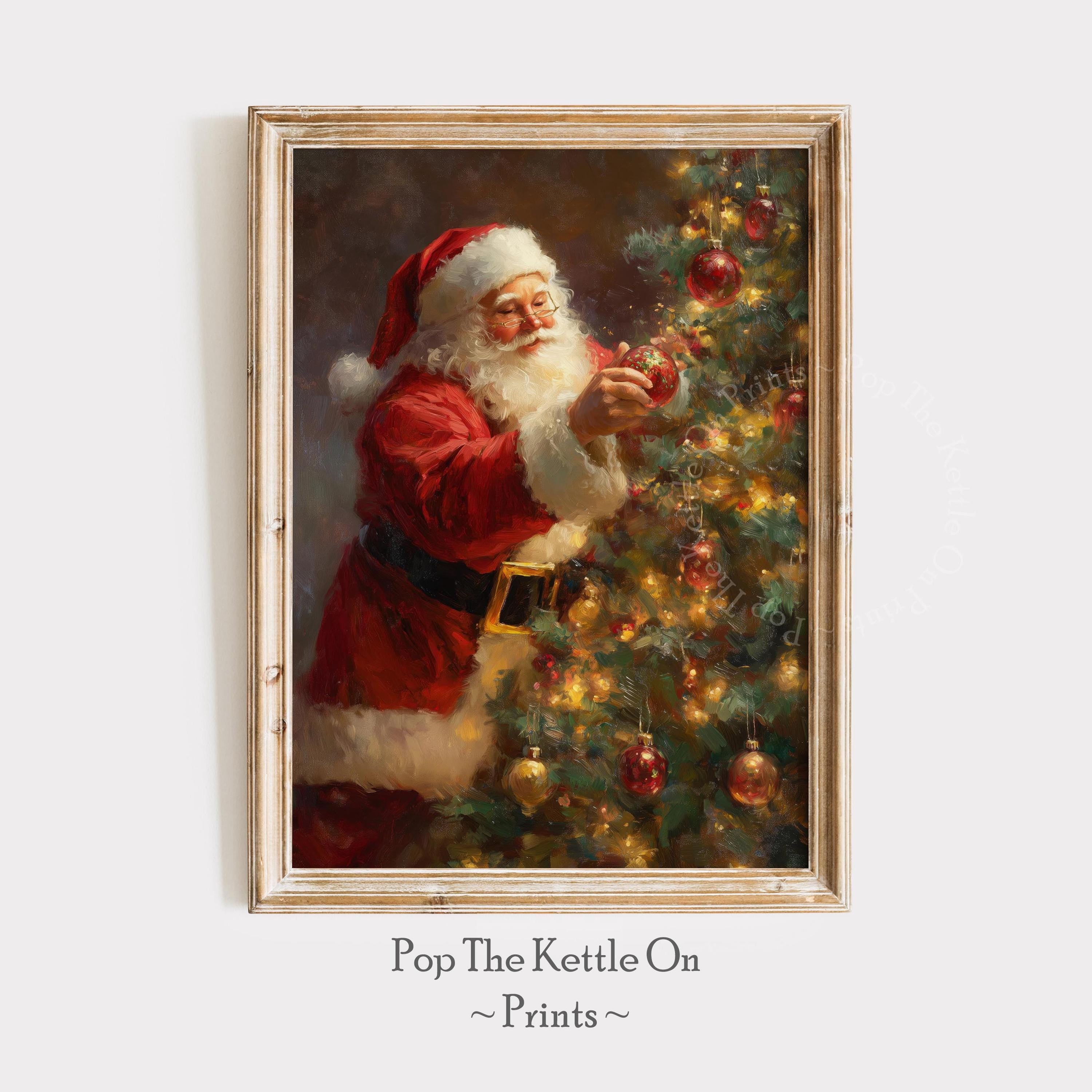 Santa Decorating Christmas Tree Printable Wall Art
