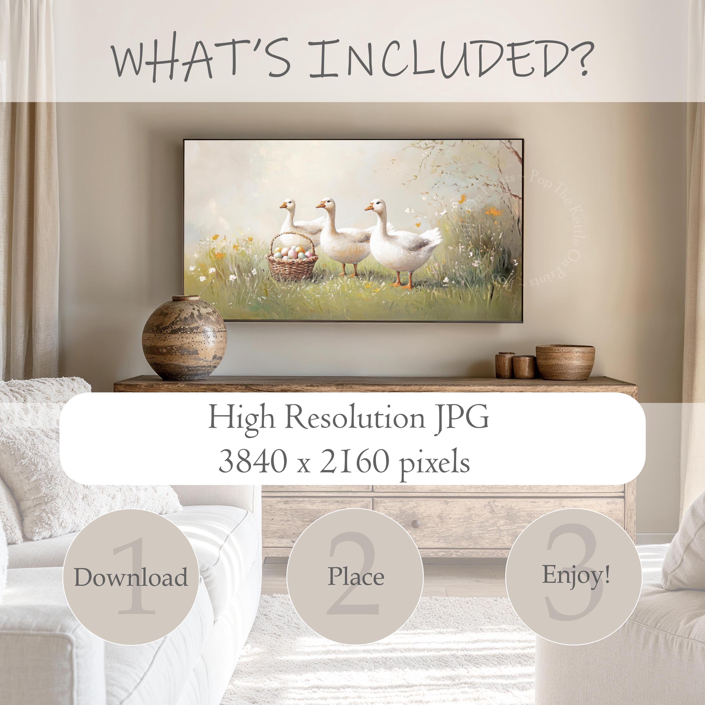 Geese & Easter Egg Basket Frame TV Art