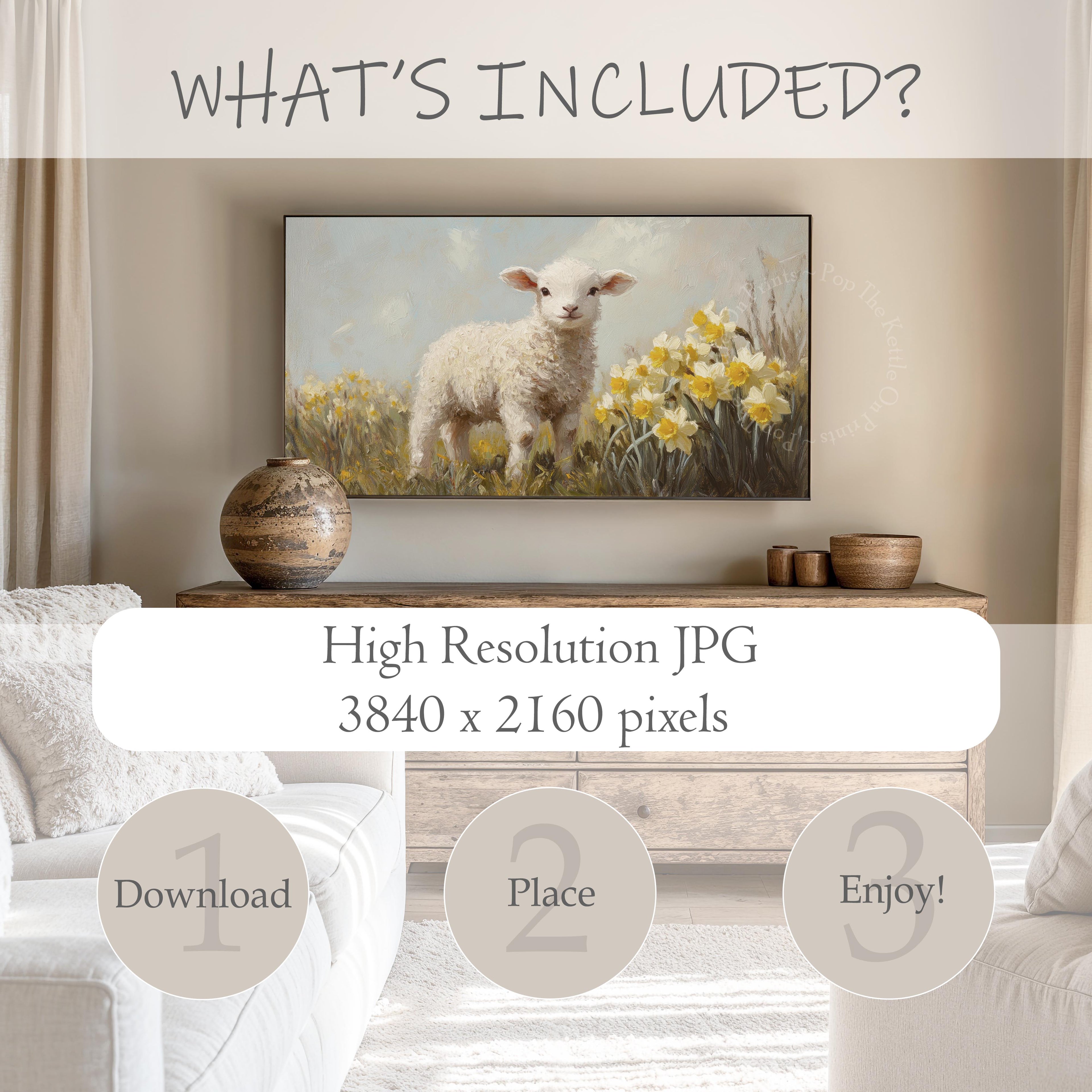 Lamb & Daffodils Frame TV Art