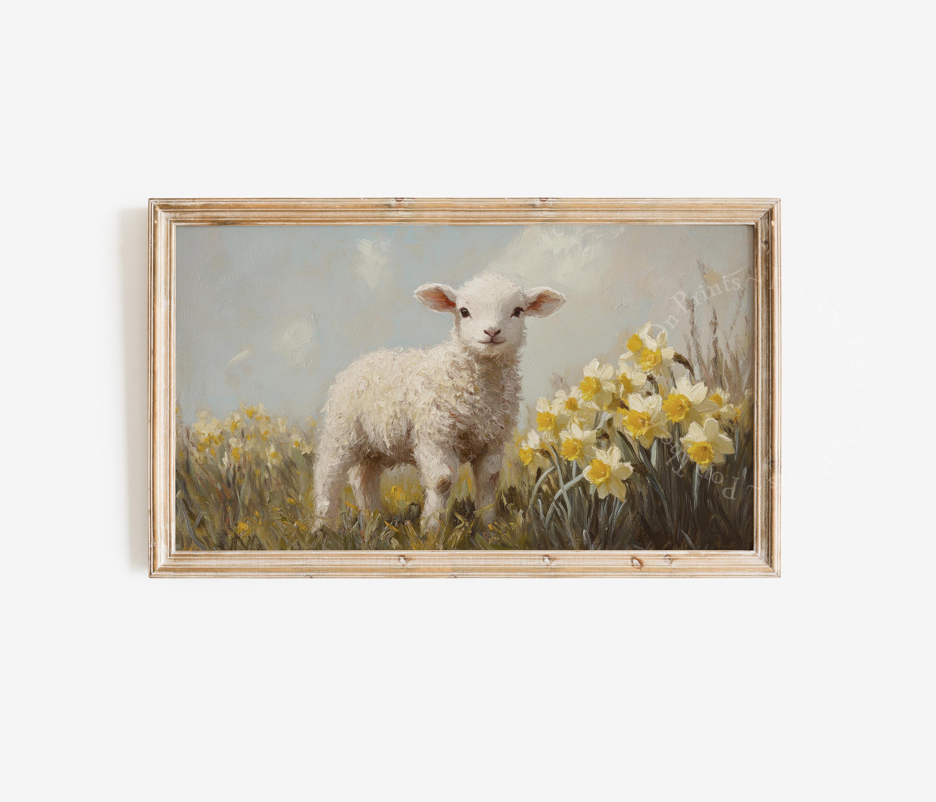 Lamb & Daffodils Frame TV Art