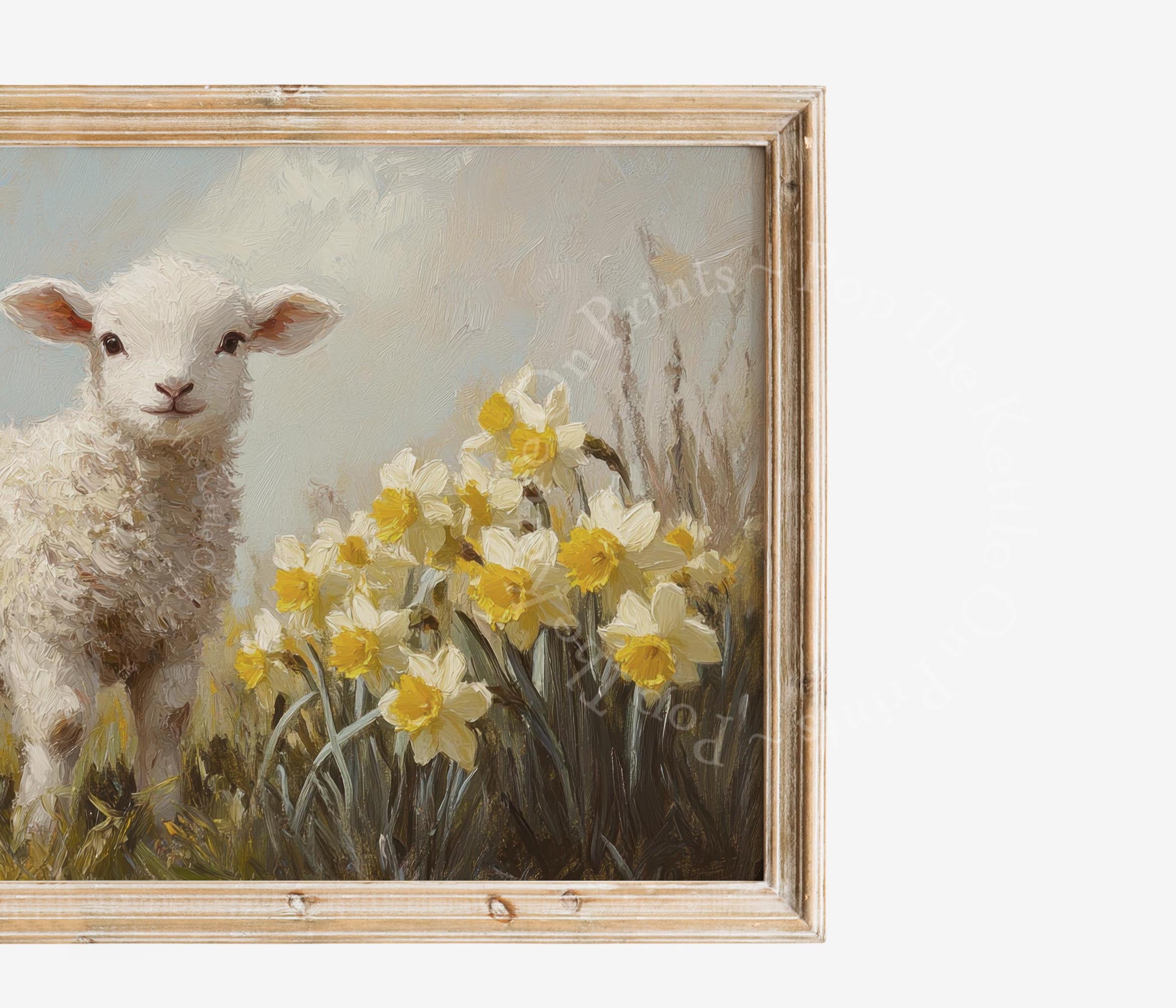 Lamb & Daffodils Frame TV Art