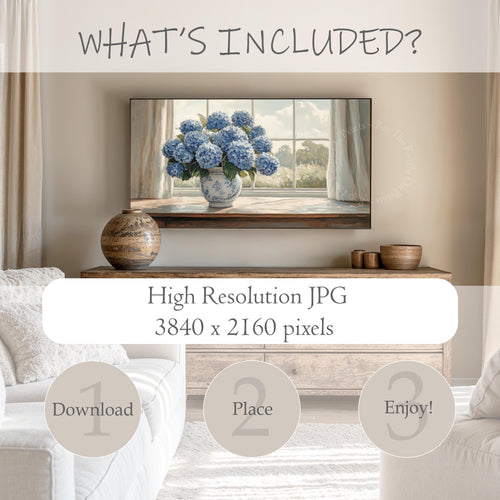 Blue Hydrangeas In Window Frame TV Art