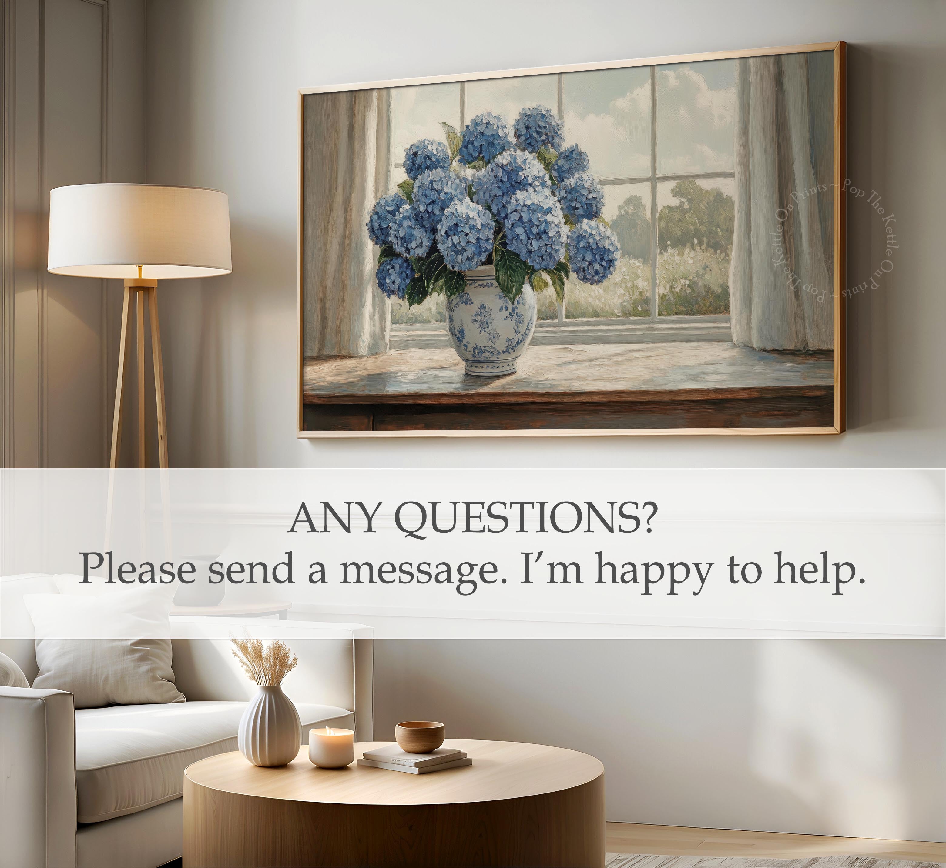 Blue Hydrangeas In Window Frame TV Art