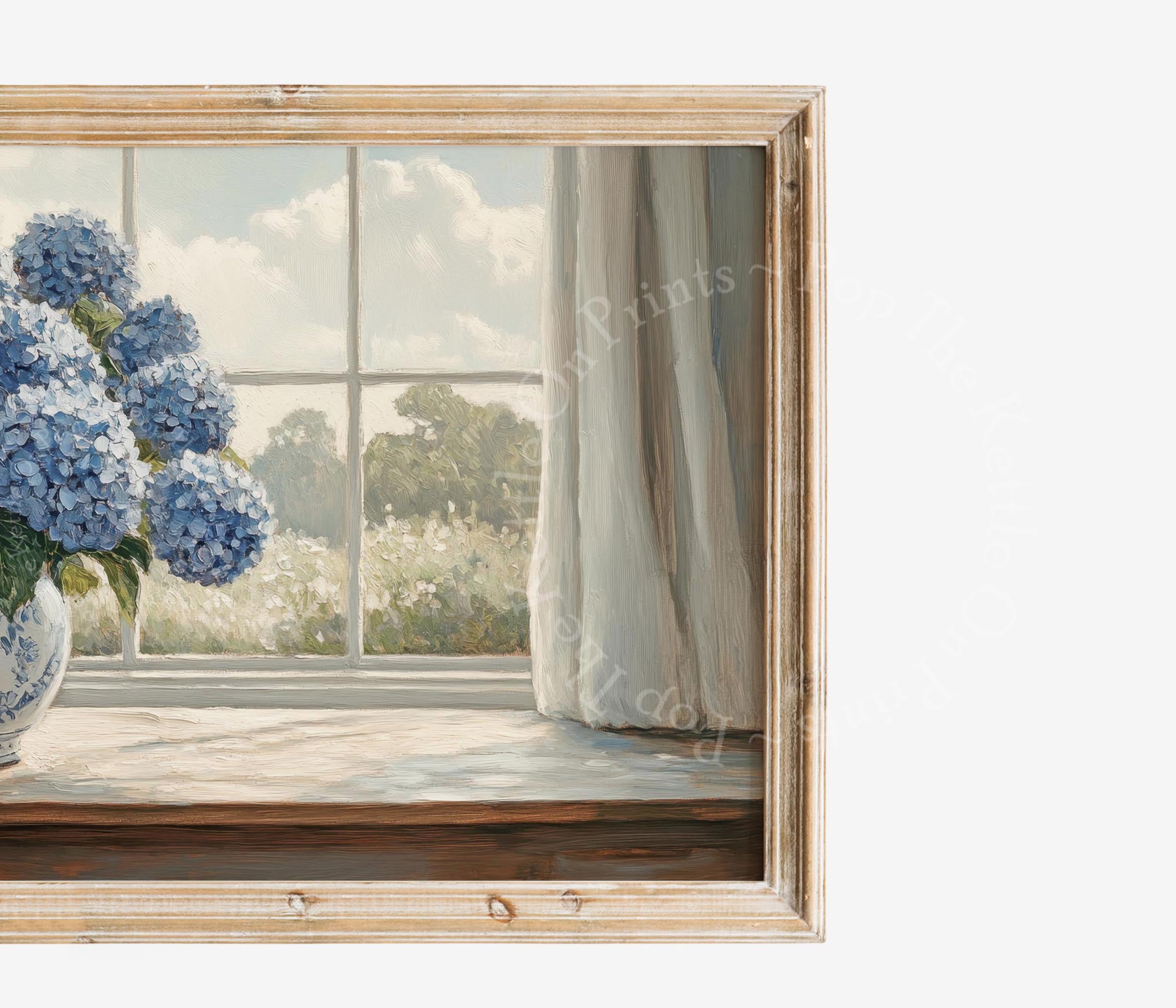 Blue Hydrangeas In Window Frame TV Art
