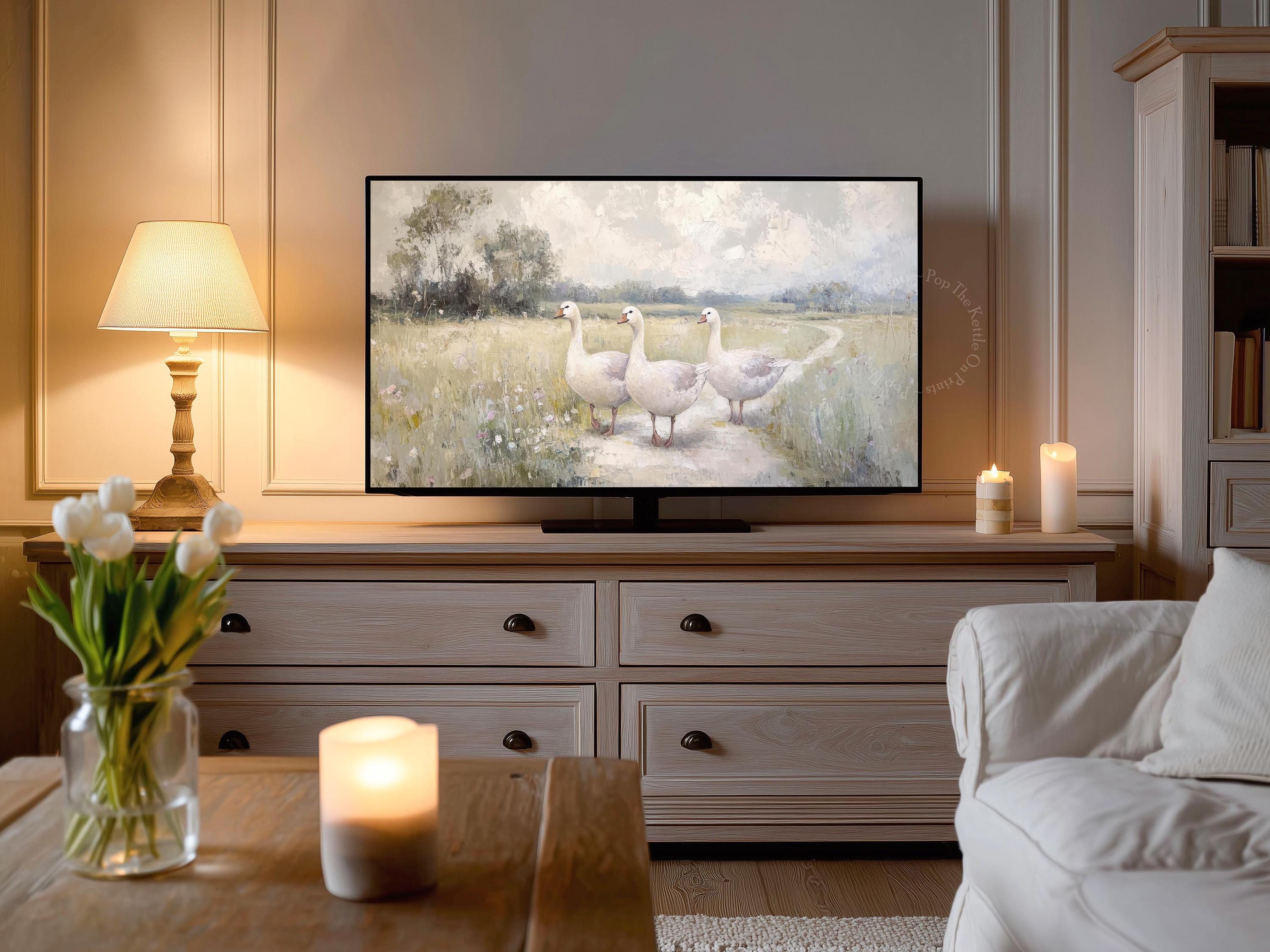 Geese In Meadow Frame TV Art