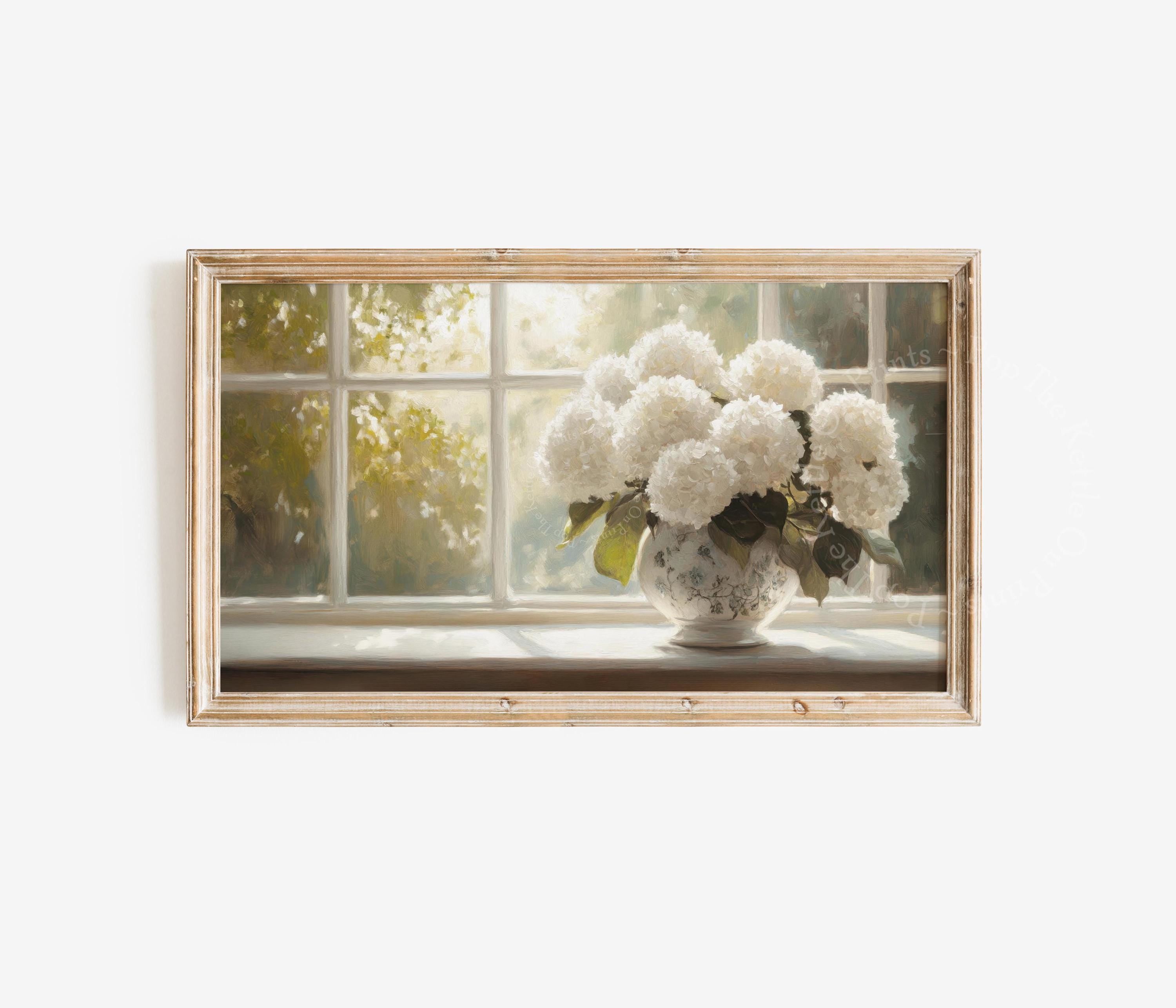 White Hydrangea Frame TV Art