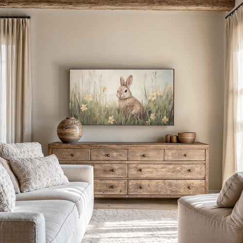 Bunny & Flowers Frame TV Art