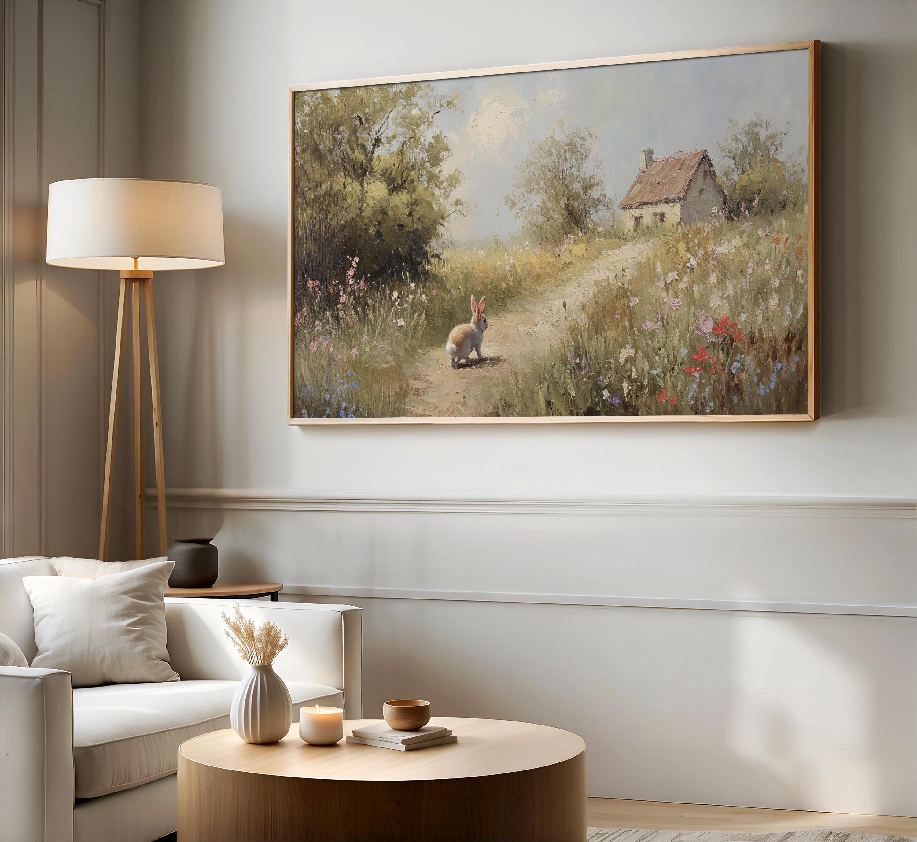 Bunny & Cottage Path Frame TV Art